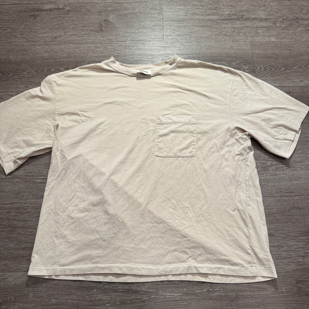 Elwood Shirt Mens L Beige Organic Cotton Boxy Oversized Pocket Tee Minimal Y2K